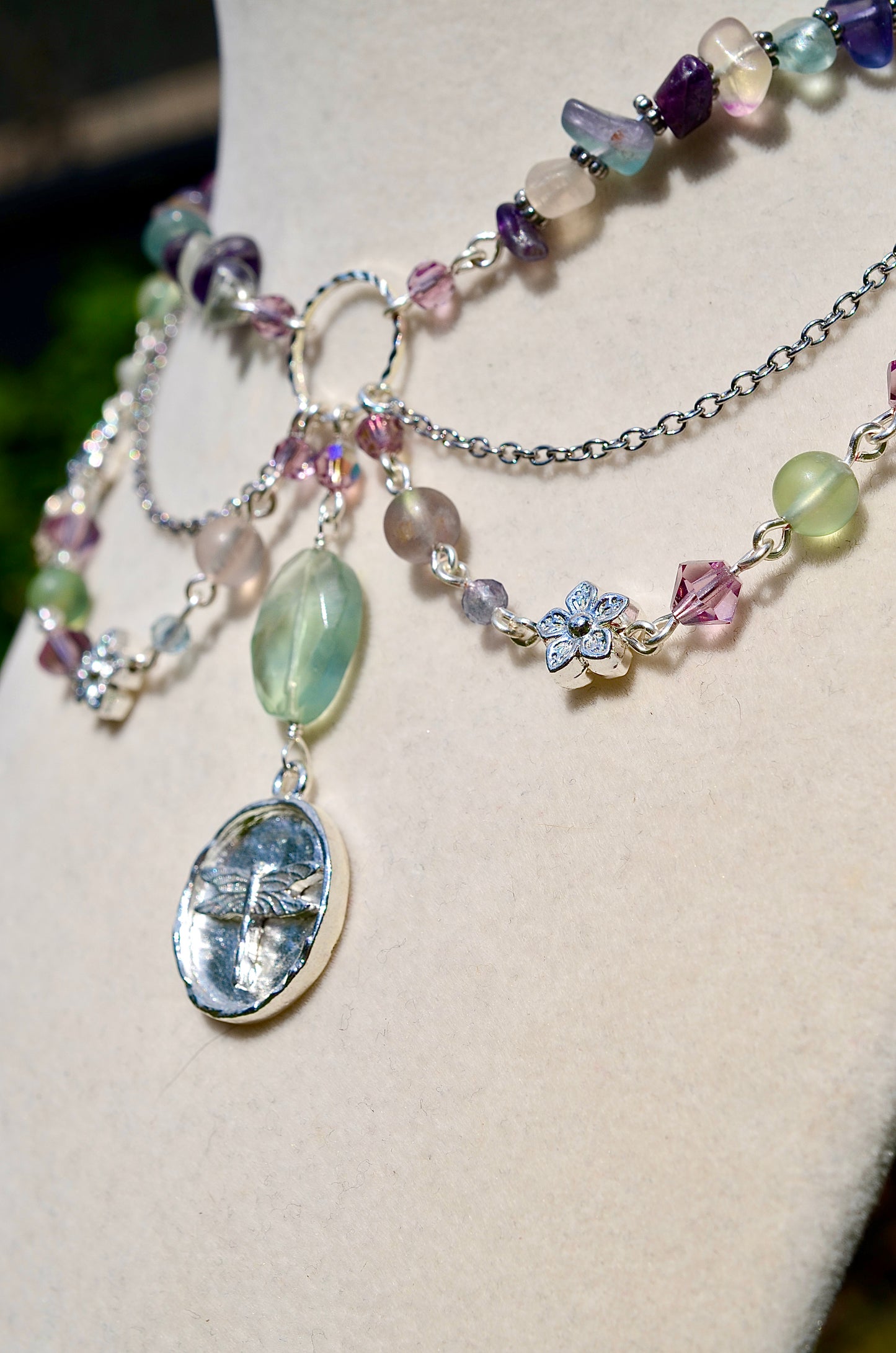 Silver Fluorite Dragonfly Necklace