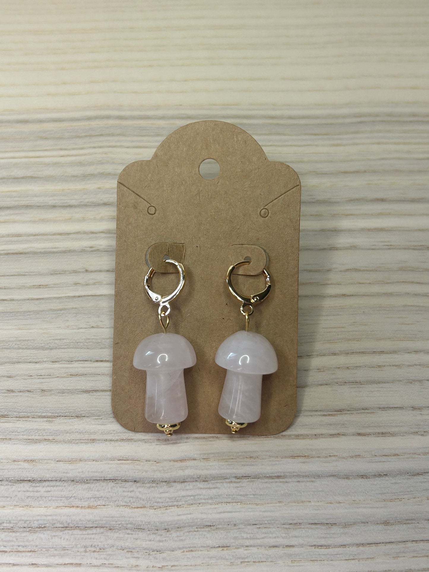 Rose Quartz Mushroom Stone Earrings