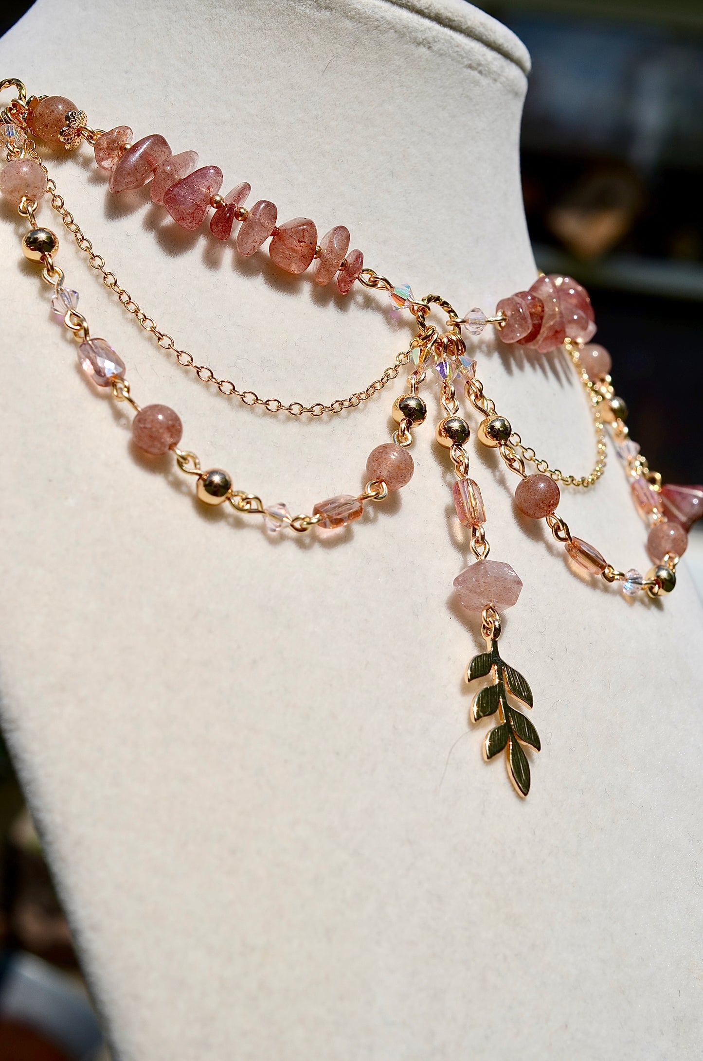 Strawberry Quartz Crystal Necklace