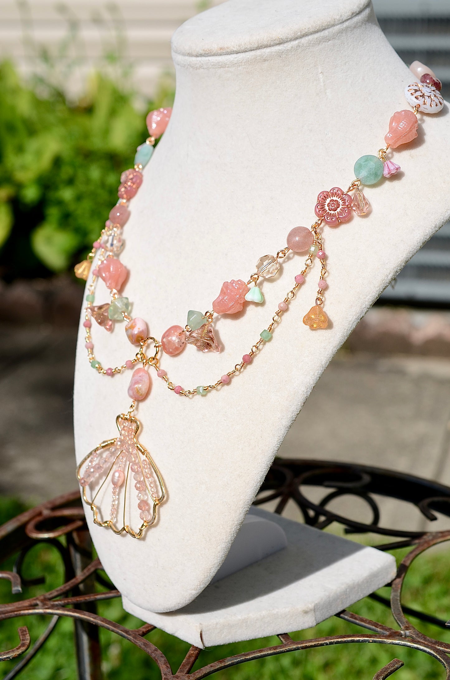 Pink Opal Mermaid Necklace