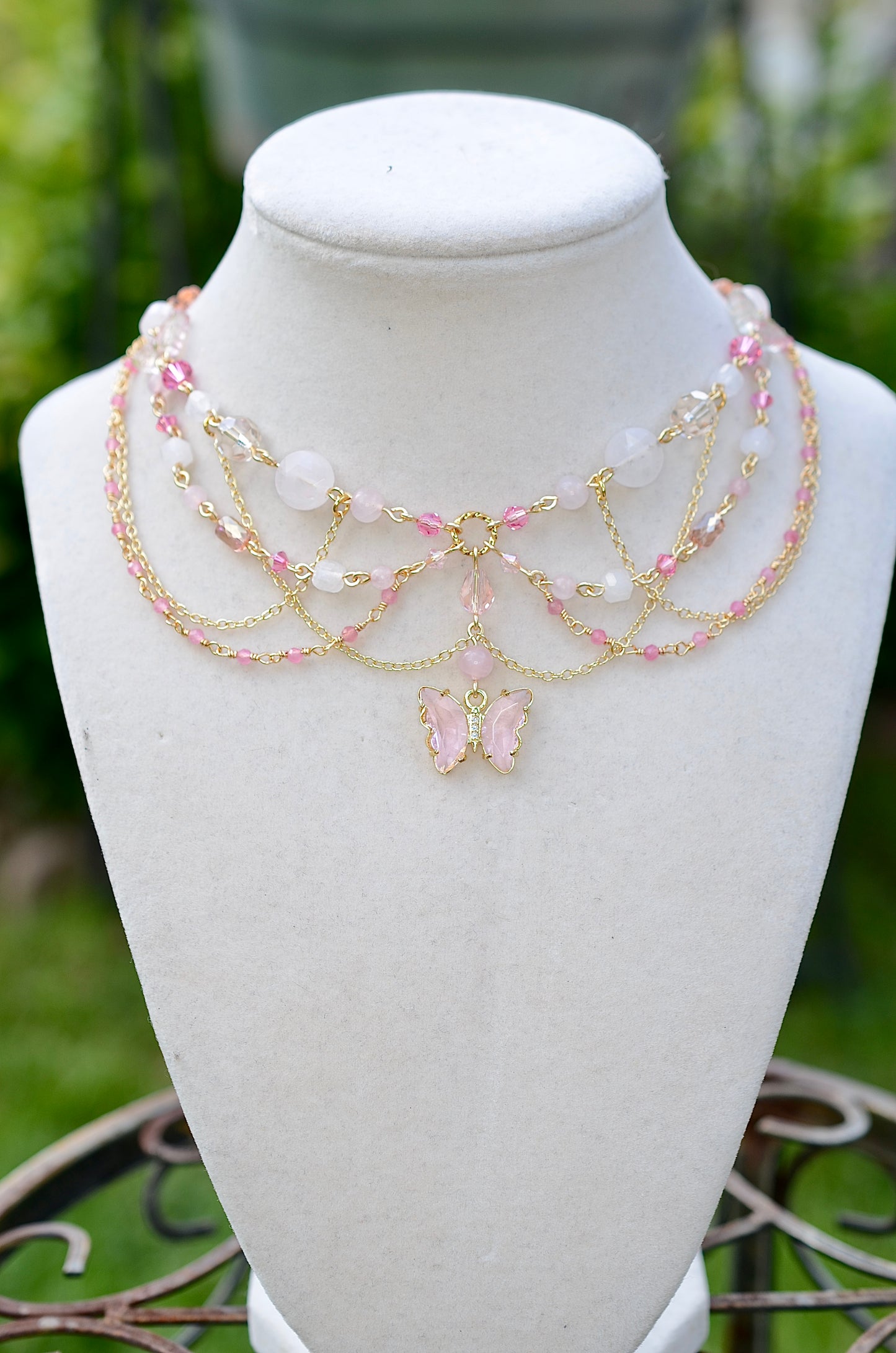Rose Quartz Butterfly Necklace