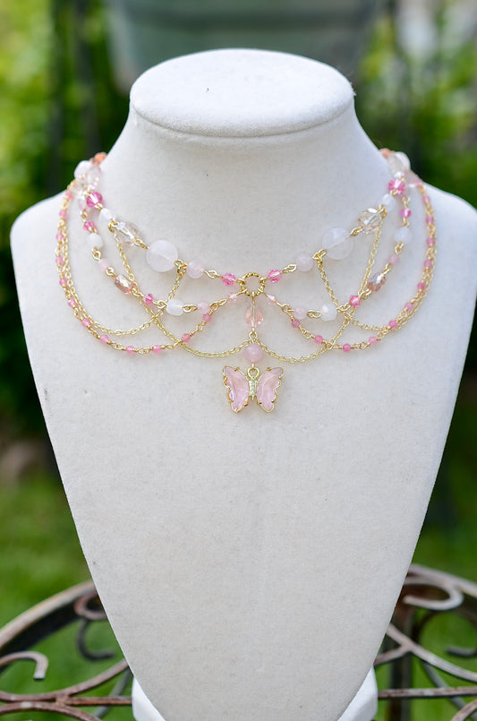 Rose Quartz Butterfly Necklace