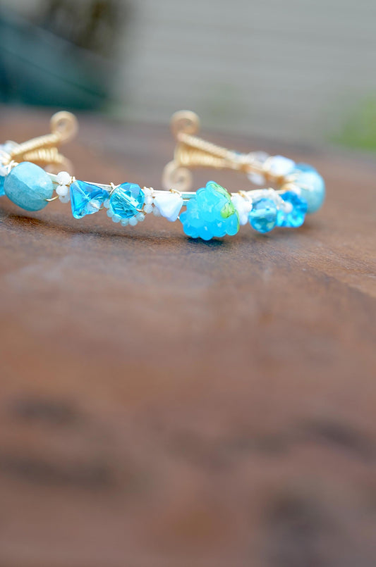 Whimsical Fairy Cuff Bracelet: Aquamarine & Moonstone Jewelry