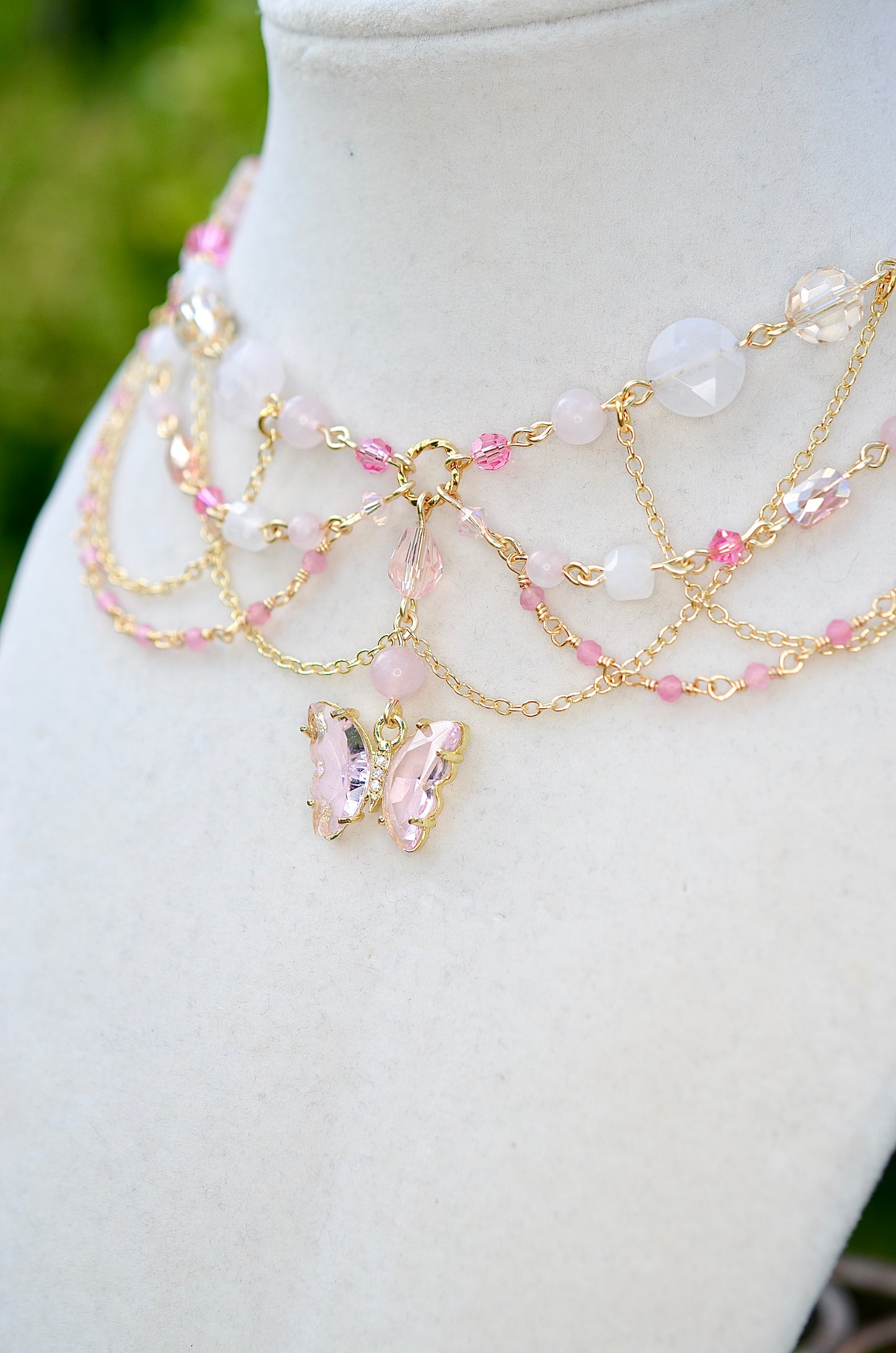 Rose Quartz Butterfly Necklace