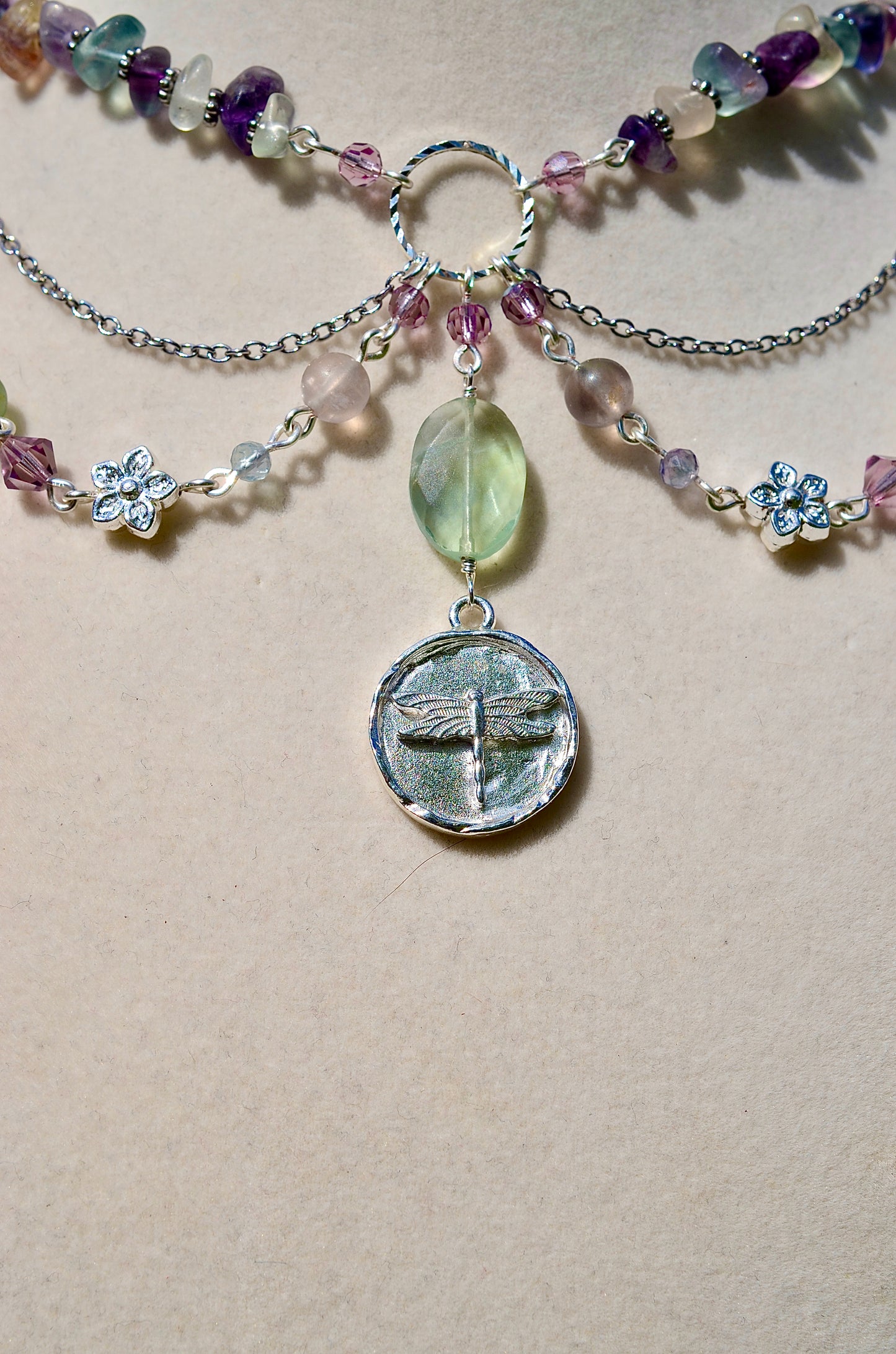 Silver Fluorite Dragonfly Necklace