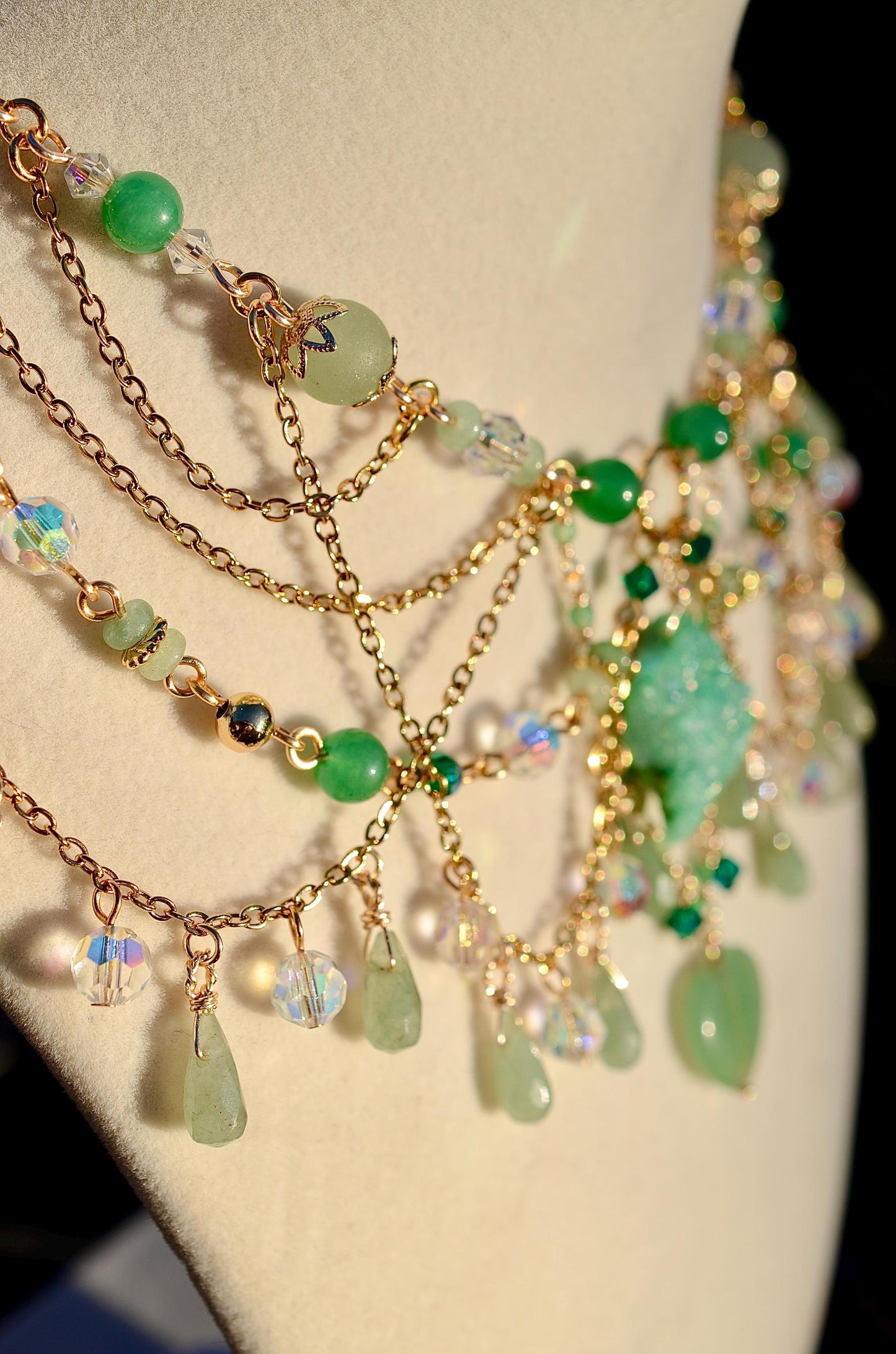 Green Aventurine Necklace, Druzy Agate Pendant, Gold Filled Crystal Jewelry