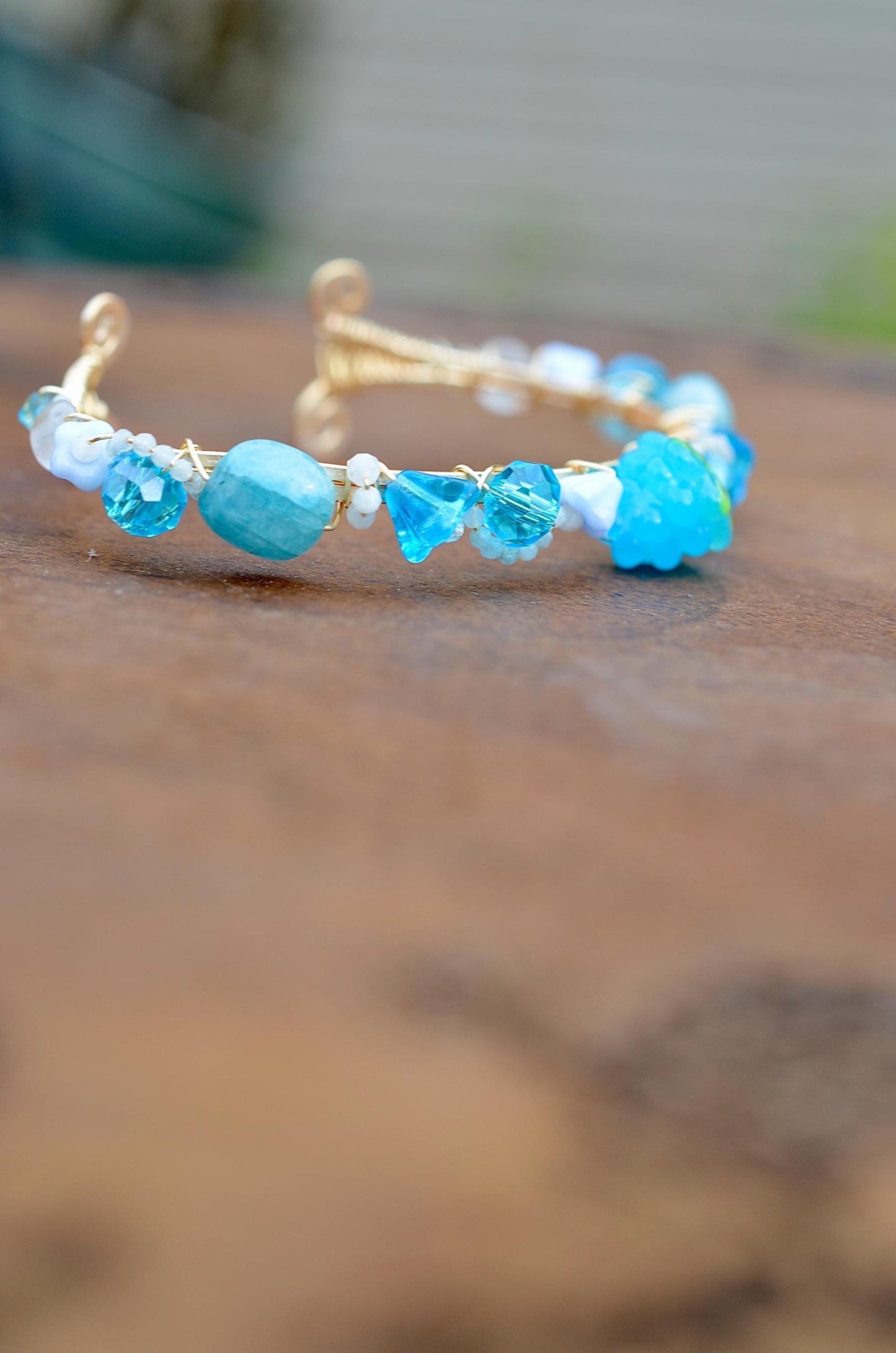 Whimsical Fairy Cuff Bracelet: Aquamarine & Moonstone Jewelry