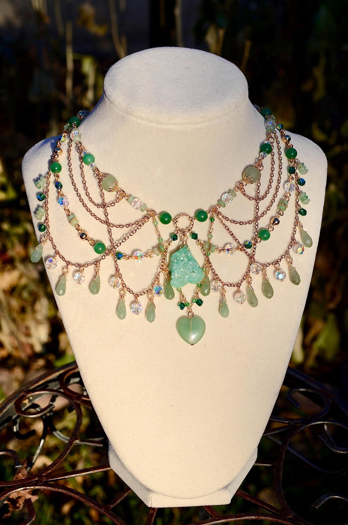 Green Aventurine Necklace, Druzy Agate Pendant, Gold Filled Crystal Jewelry