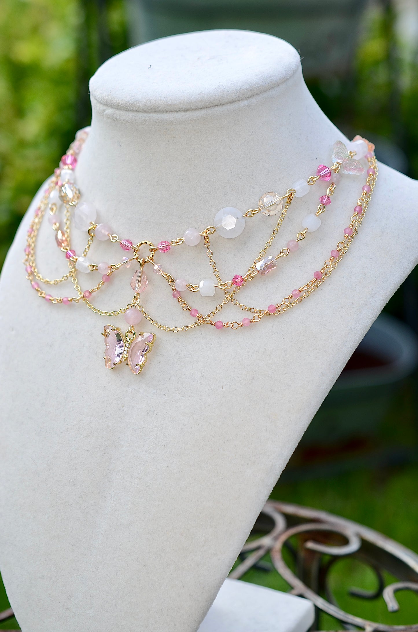 Rose Quartz Butterfly Necklace