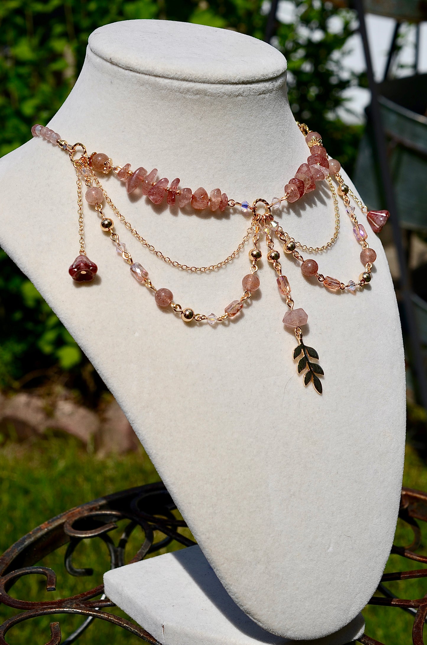 Strawberry Quartz Crystal Necklace