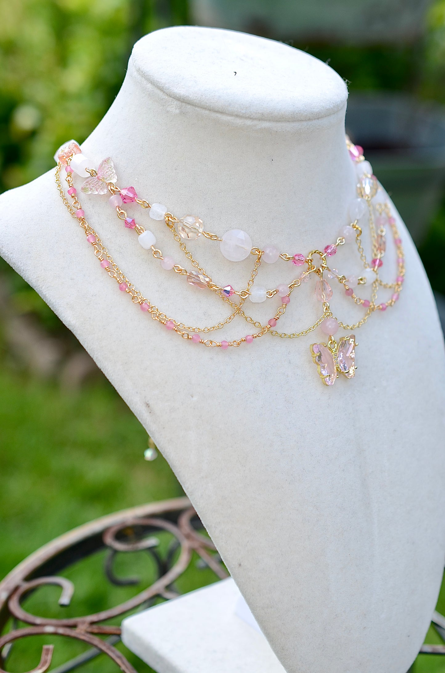 Rose Quartz Butterfly Necklace