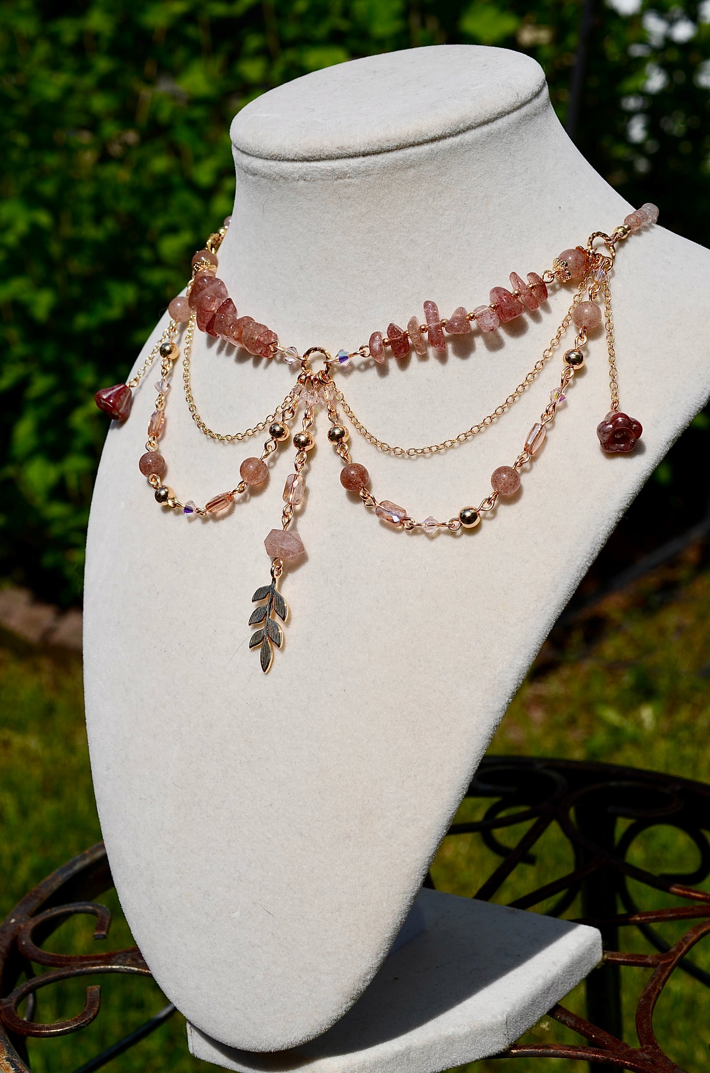 Strawberry Quartz Crystal Necklace
