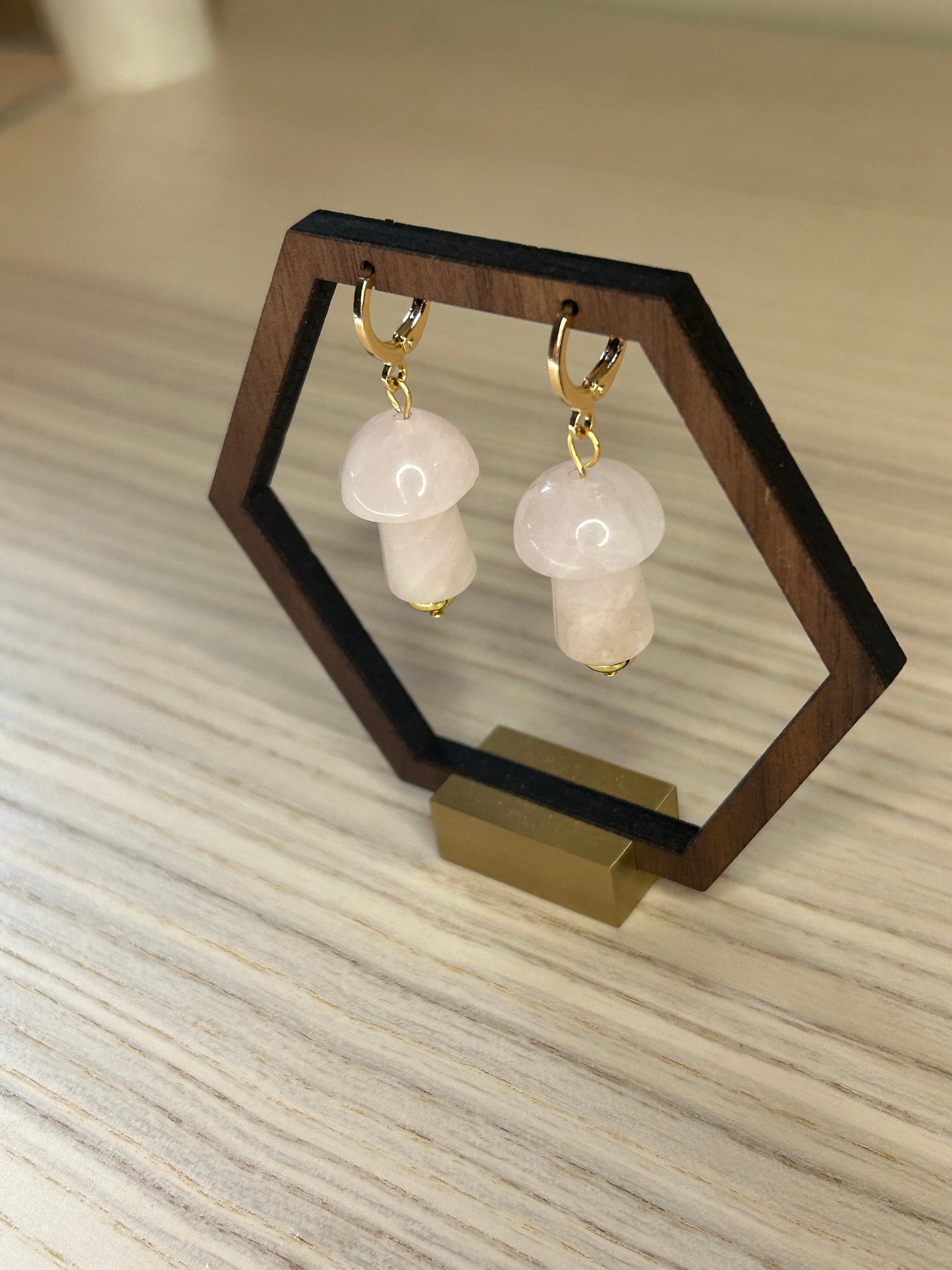 Rose Quartz Mushroom Stone Earrings