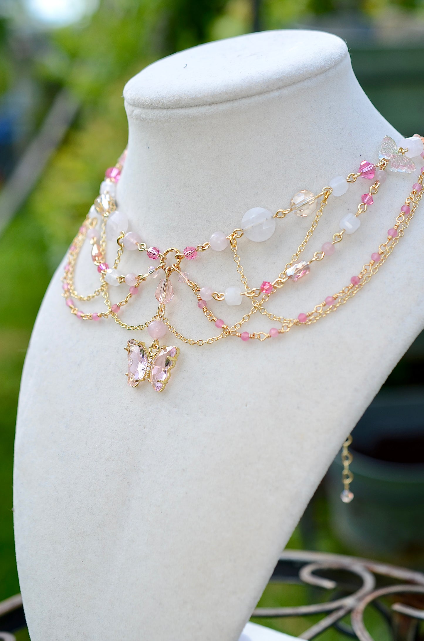 Rose Quartz Butterfly Necklace