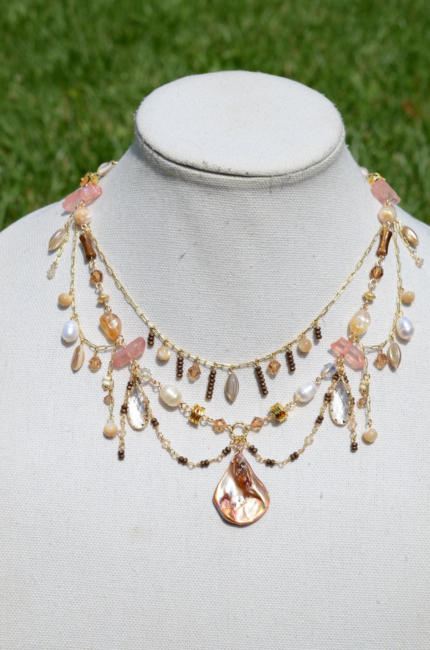Mermaidcore Pearl Shell Necklace: Gold Filled Beach Jewelry