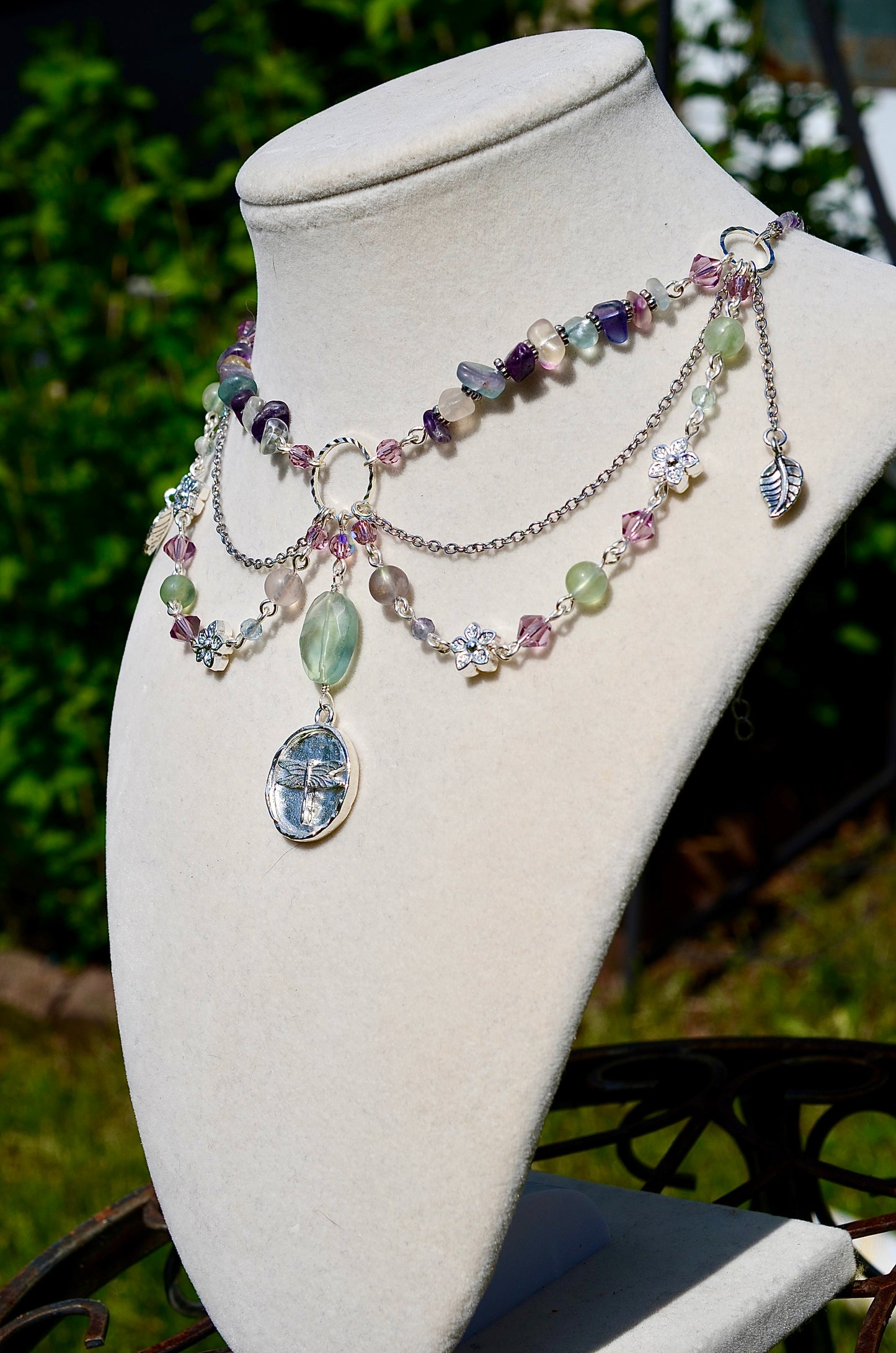 Silver Fluorite Dragonfly Necklace