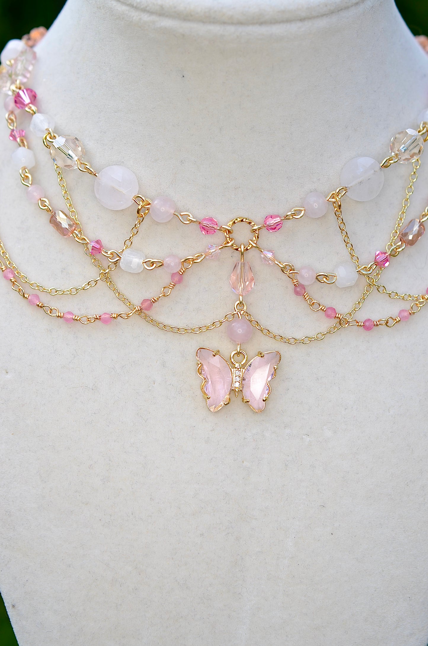 Rose Quartz Butterfly Necklace