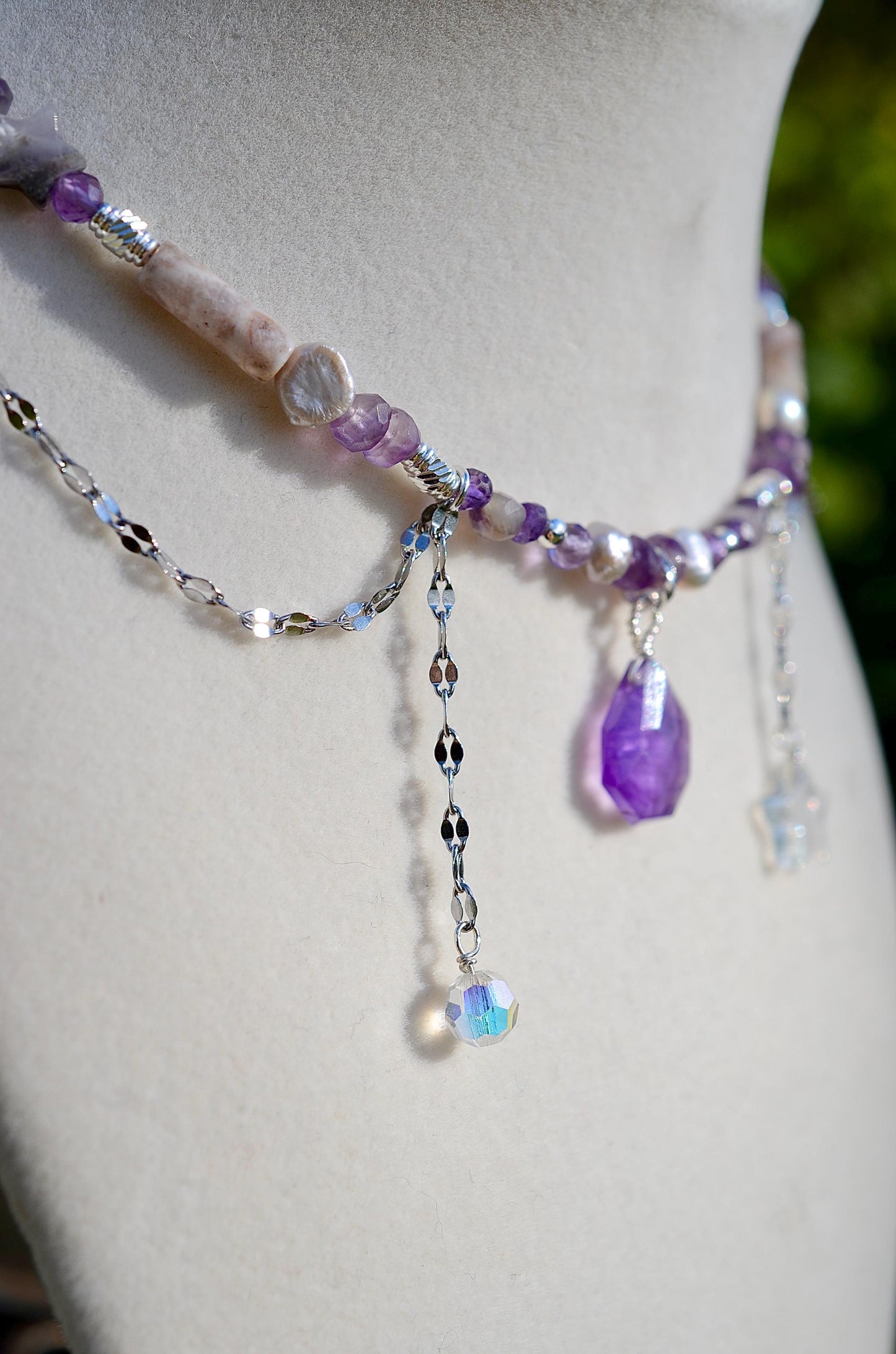Amethyst Celestial Necklace and Bracelet Set, Sterling Silver