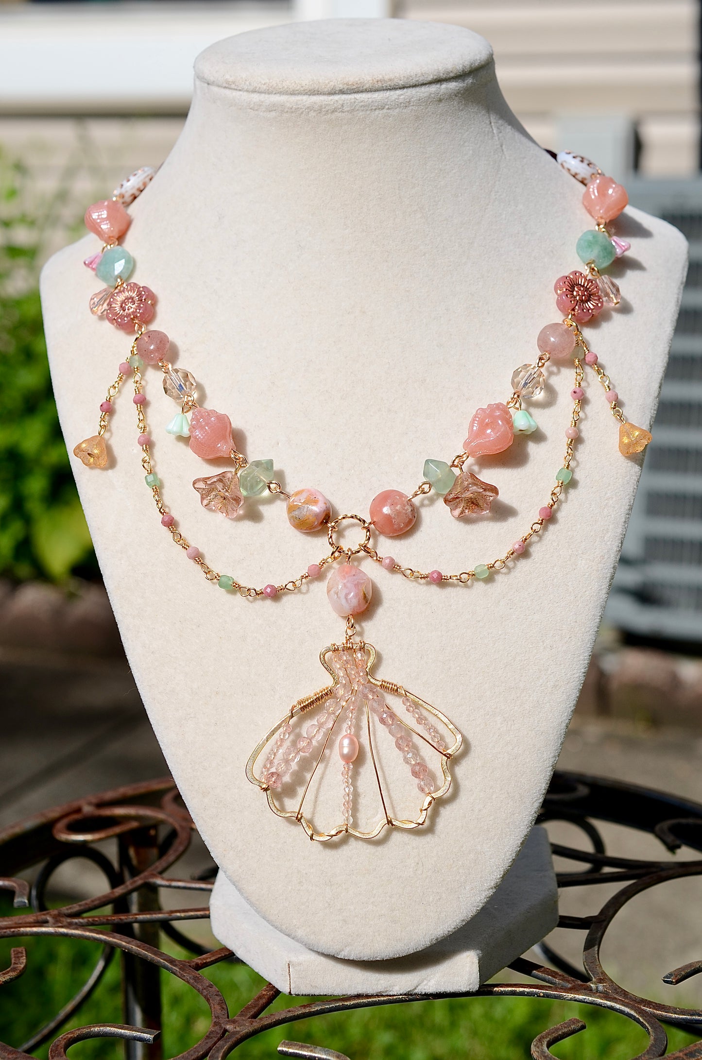 Pink Opal Mermaid Necklace