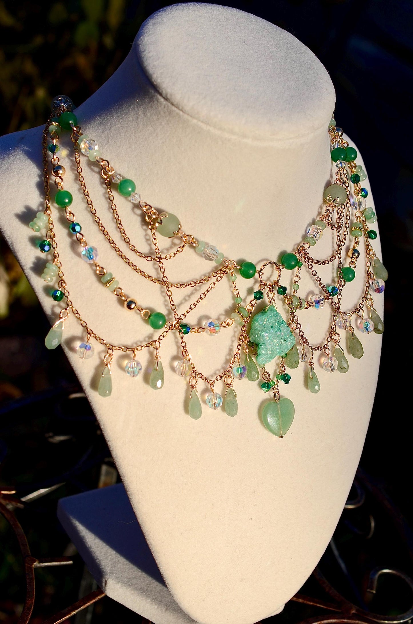 Green Aventurine Necklace, Druzy Agate Pendant, Gold Filled Crystal Jewelry