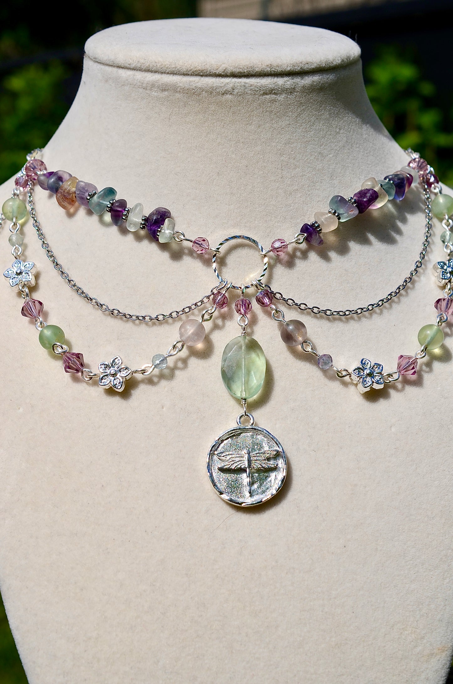 Silver Fluorite Dragonfly Necklace