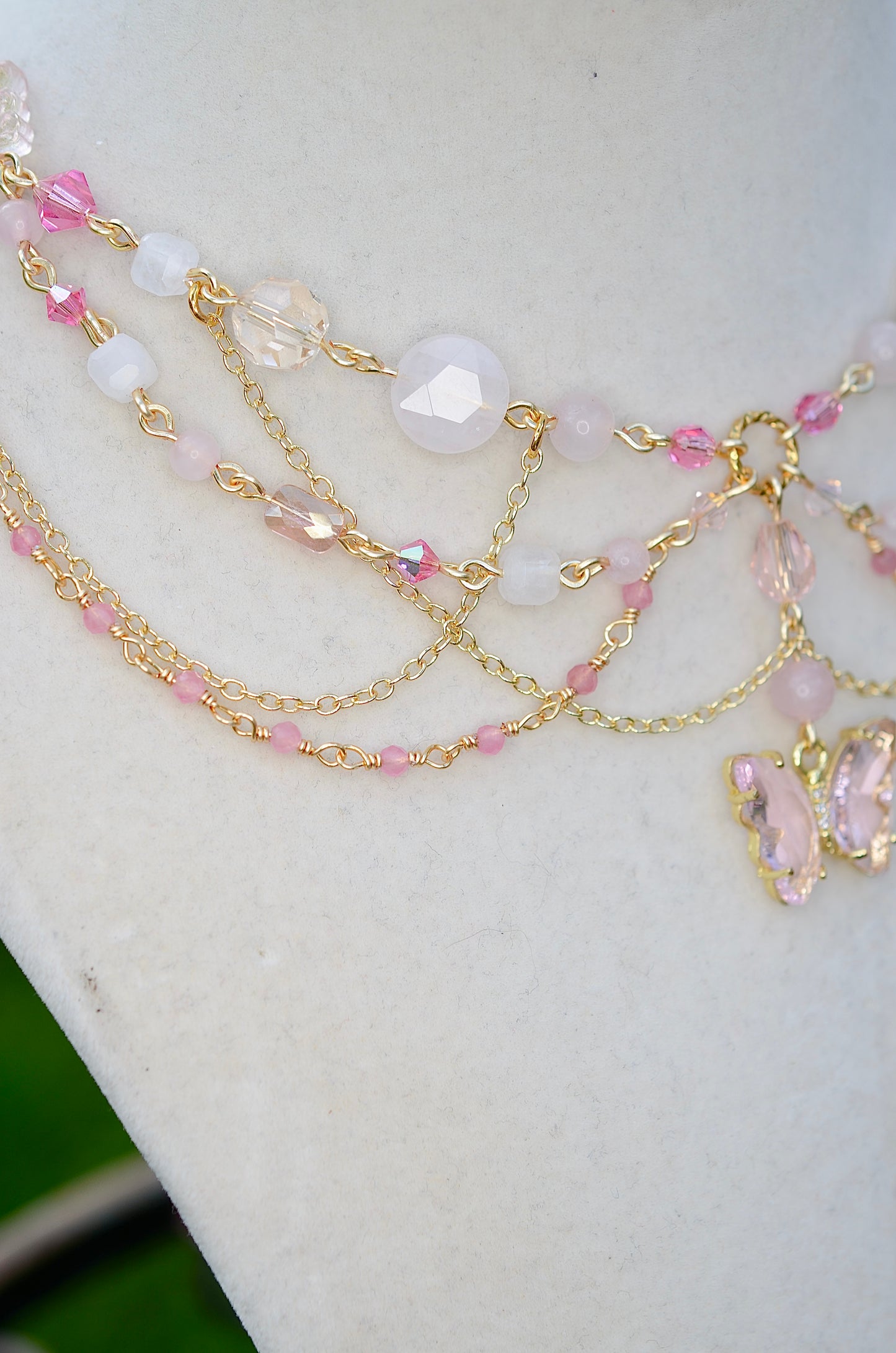 Rose Quartz Butterfly Necklace