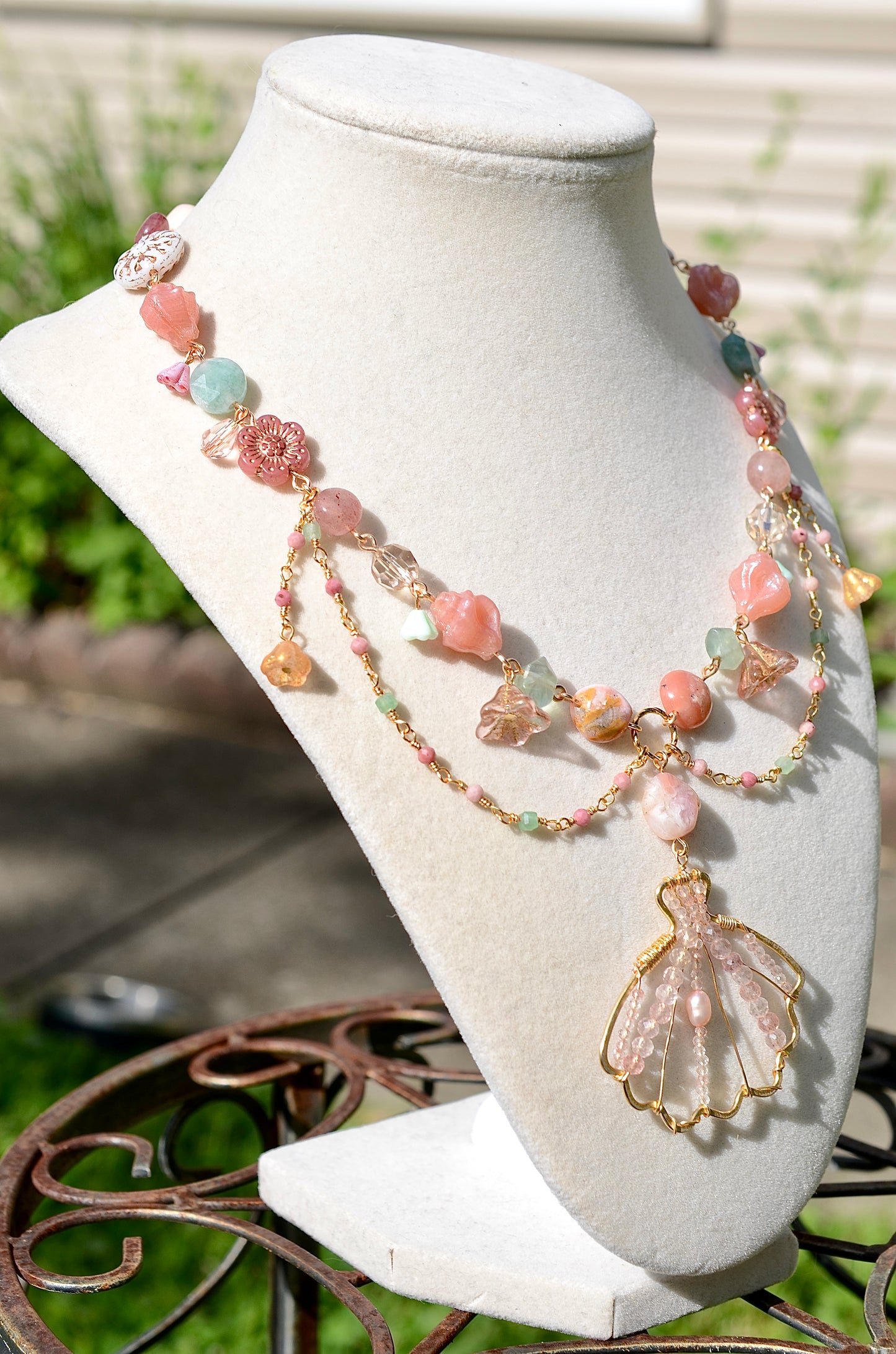 Pink Opal Mermaid Necklace