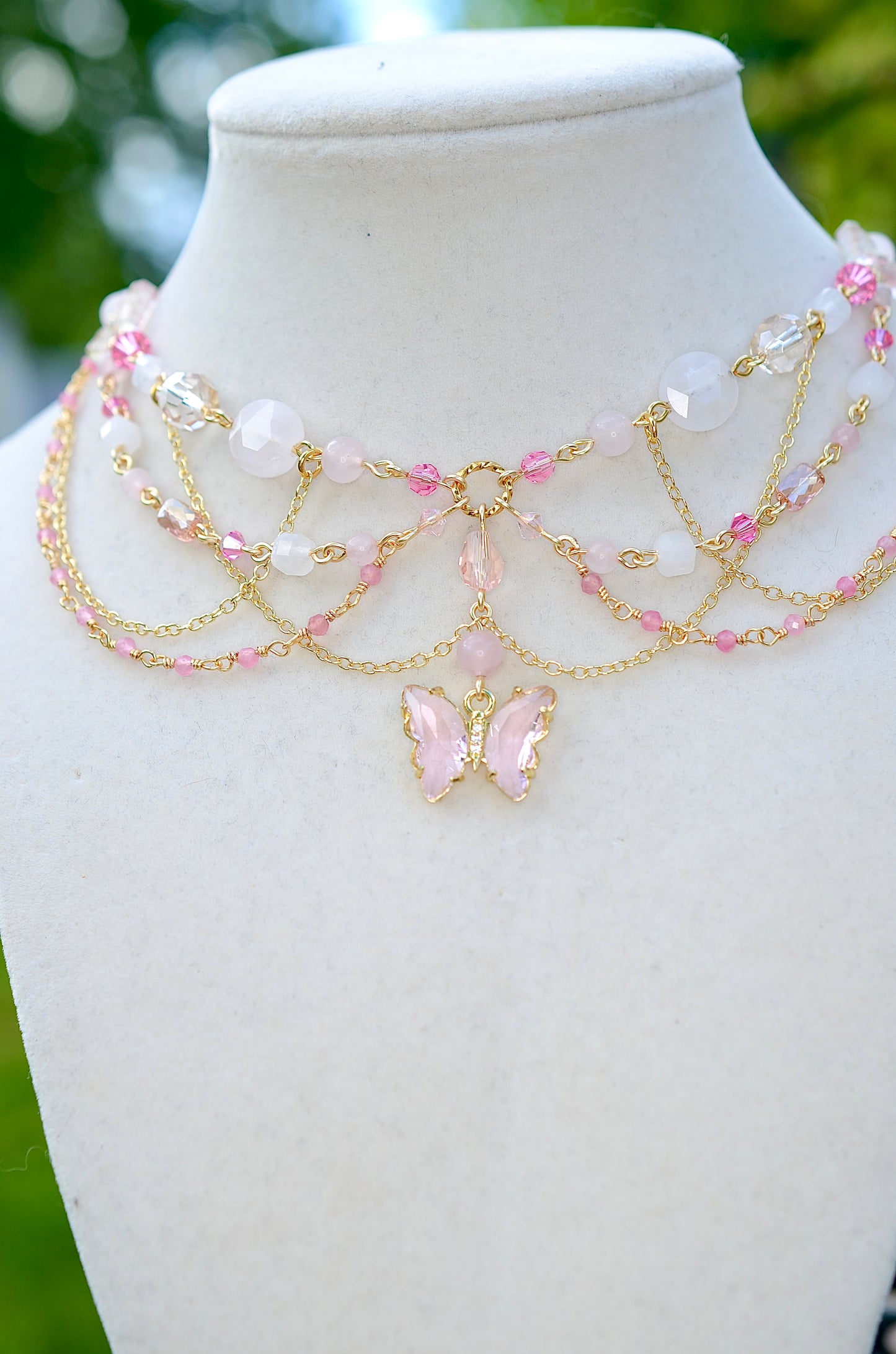 Rose Quartz Butterfly Necklace