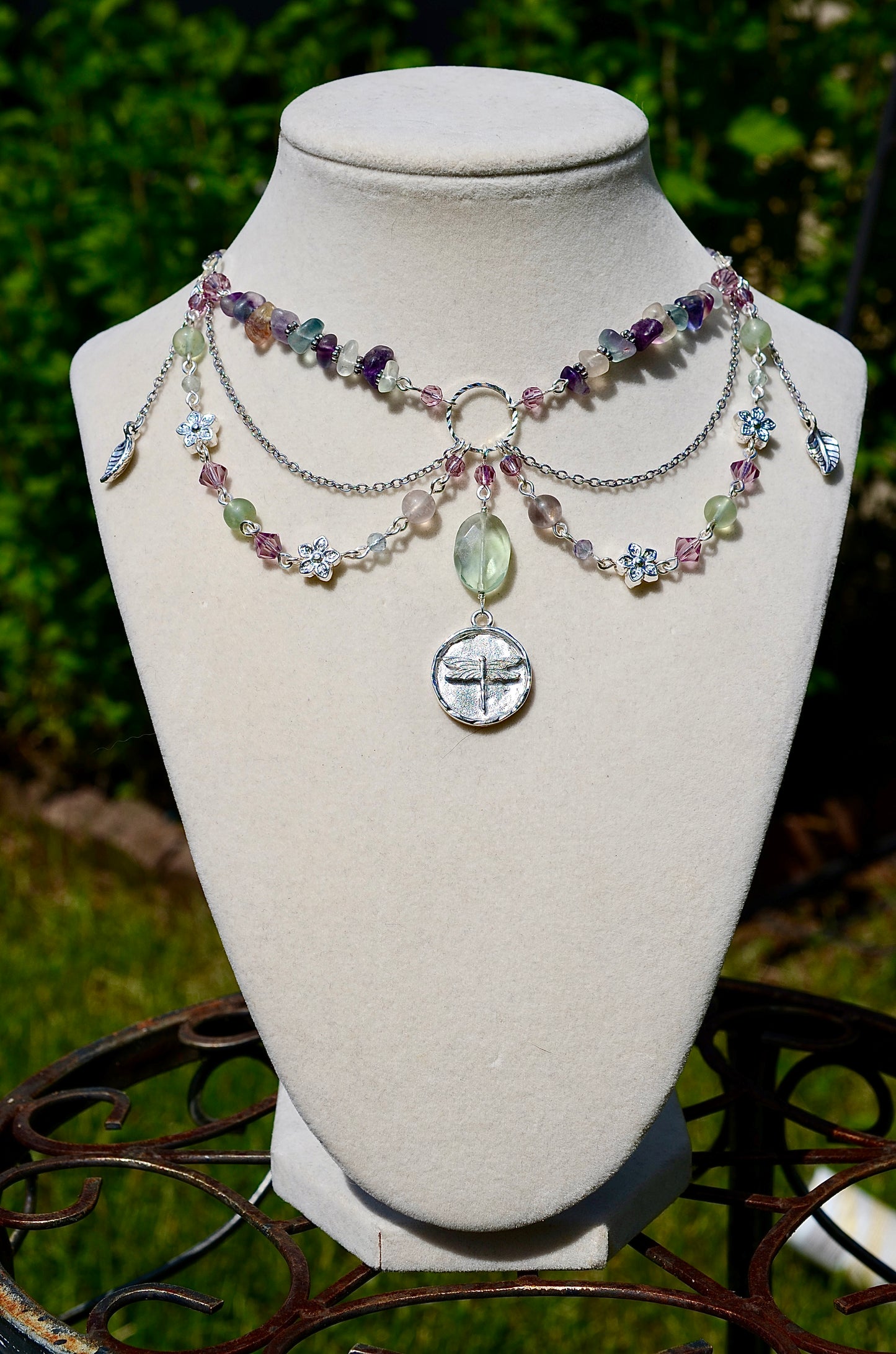 Silver Fluorite Dragonfly Necklace