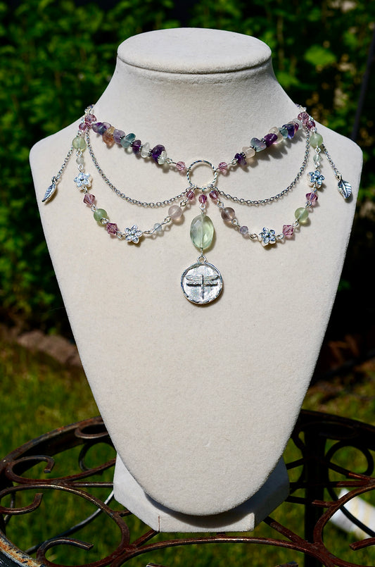 Silver Fluorite Dragonfly Necklace