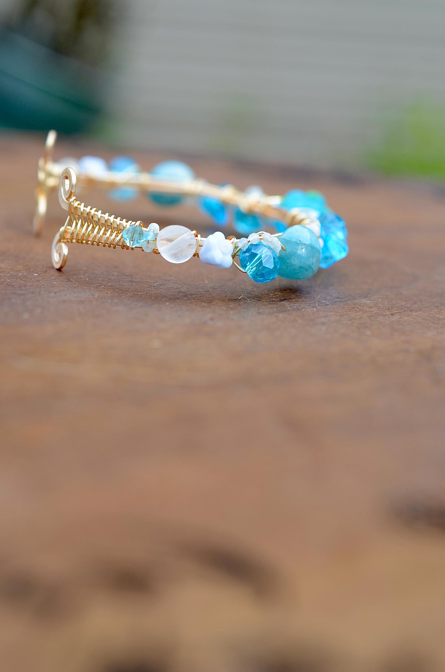 Whimsical Fairy Cuff Bracelet: Aquamarine & Moonstone Jewelry