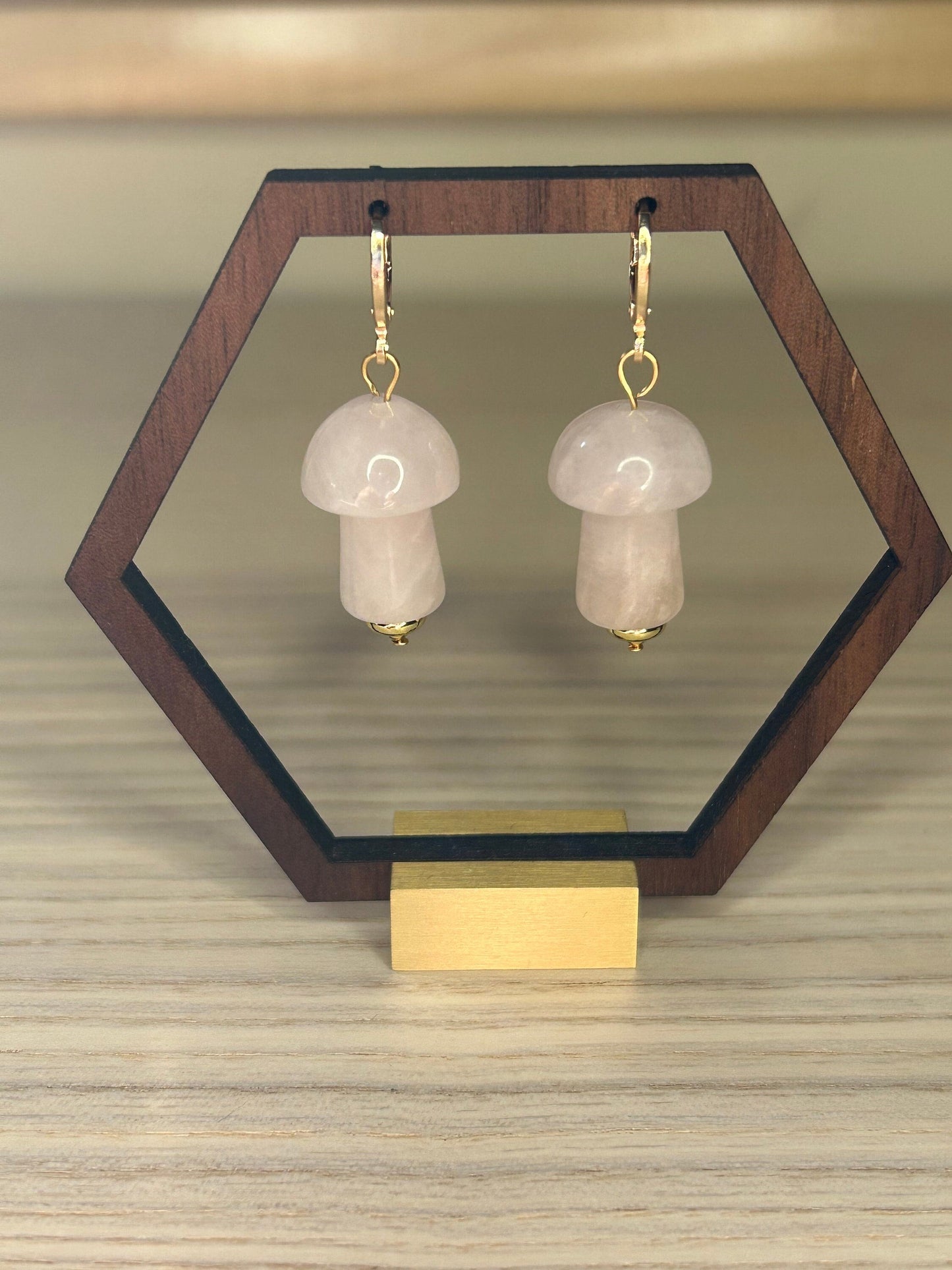 Rose Quartz Mushroom Stone Earrings