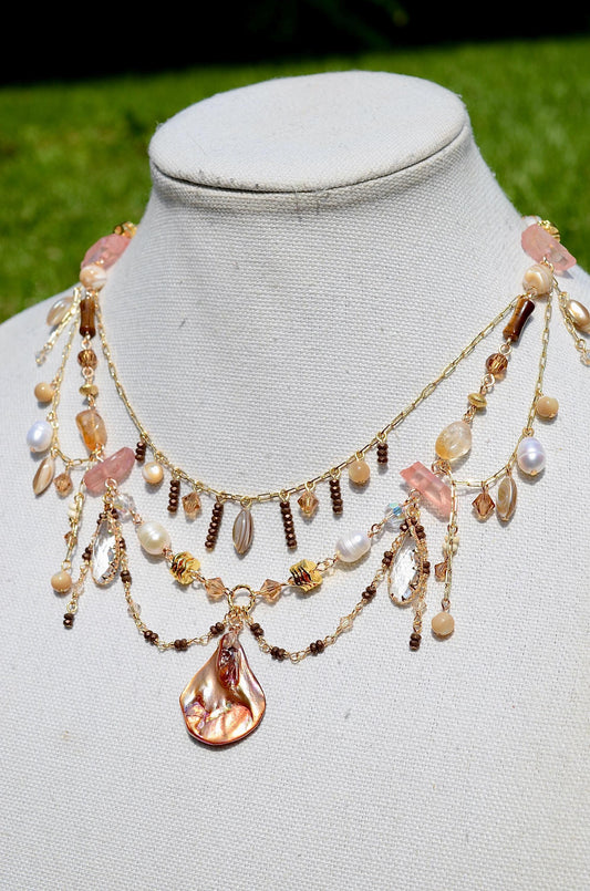 Mermaidcore Pearl Shell Necklace: Gold Filled Beach Jewelry