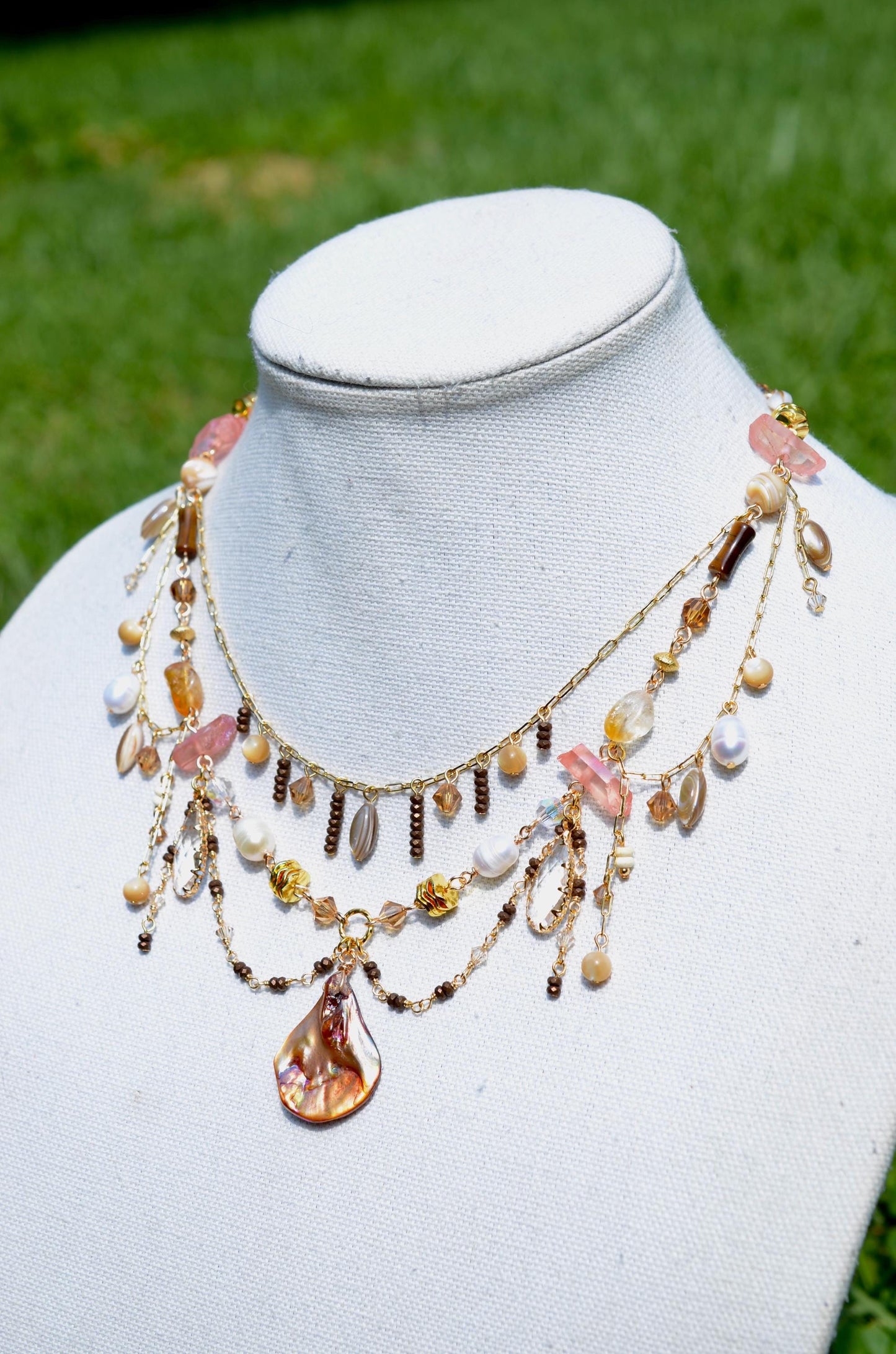 Mermaidcore Pearl Shell Necklace: Gold Filled Beach Jewelry