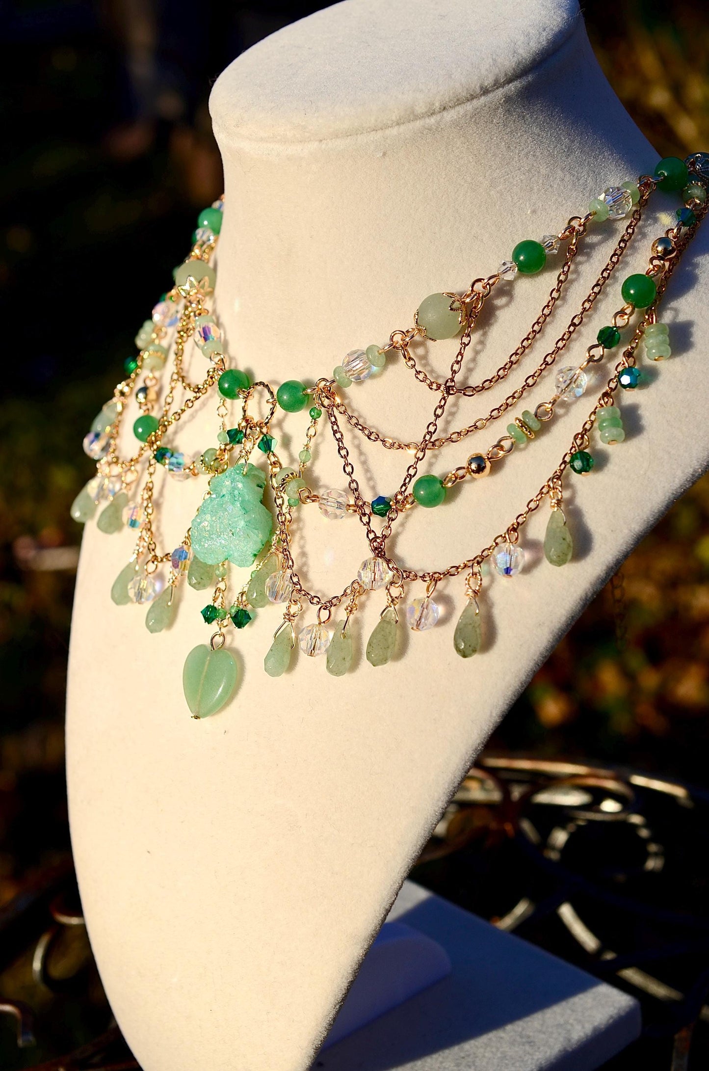 Green Aventurine Necklace, Druzy Agate Pendant, Gold Filled Crystal Jewelry