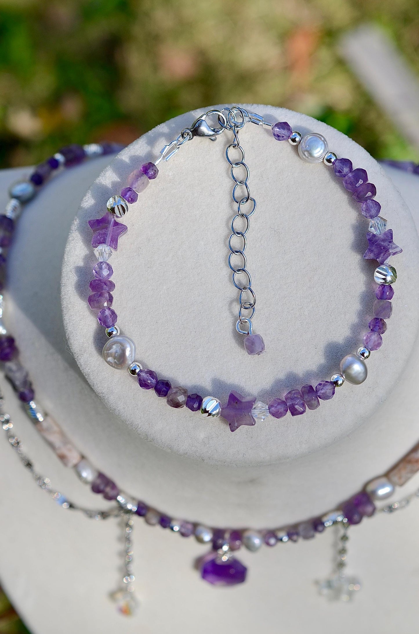 Amethyst Celestial Necklace and Bracelet Set, Sterling Silver