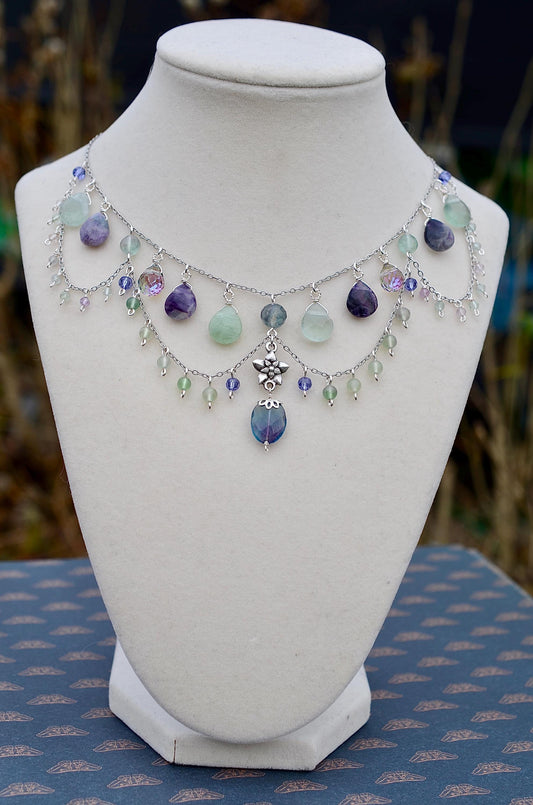 Gemstone Necklace: Fluorite stone, Gold Filled Jewelry, Angelcore Necklace, Cottagecore, Fairycore jewelry, Crystal Wedding Jewelry