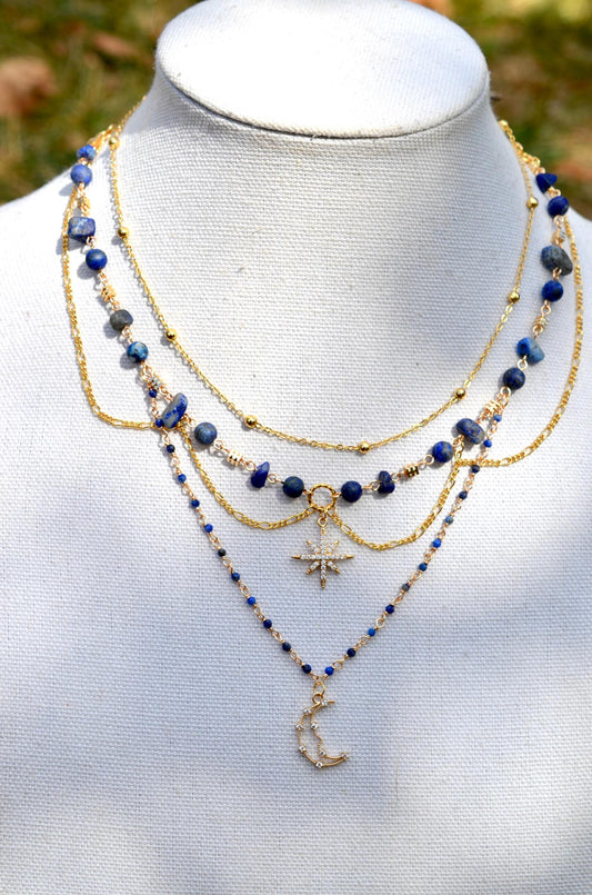 Lapis Lazuli Necklace, Gold Filled Necklace, Cottagecore, fairycore necklace, healing stones, celestial jewelry, witchy jewelry
