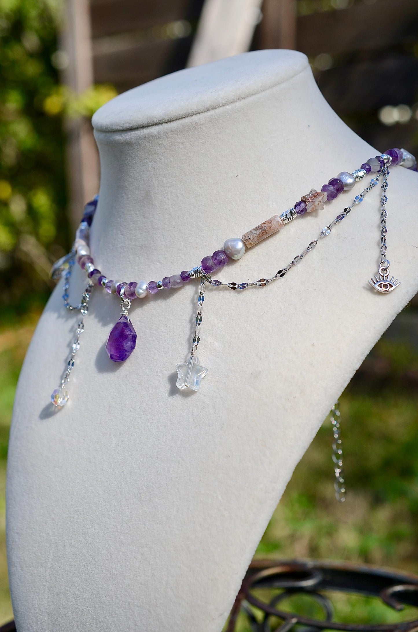 Amethyst Celestial Necklace and Bracelet Set, Sterling Silver